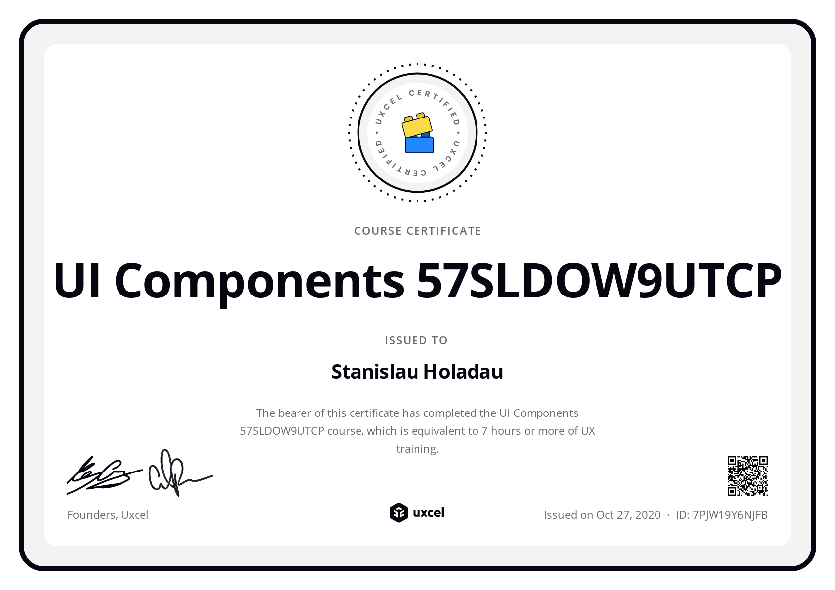 Stanislau Holadau's certificate